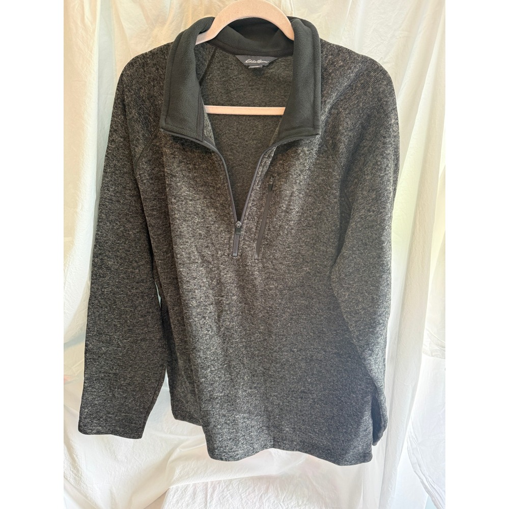 Eddie Bauer Mens XXL Gray Heather Quarter Zip Fleece Pullover Sweater Jacket